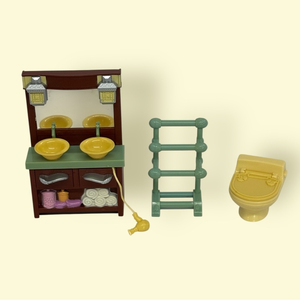 Fisher Price Loving Family Dollhouse Bathroom Sink Vanity-Towel Rack-Toilet